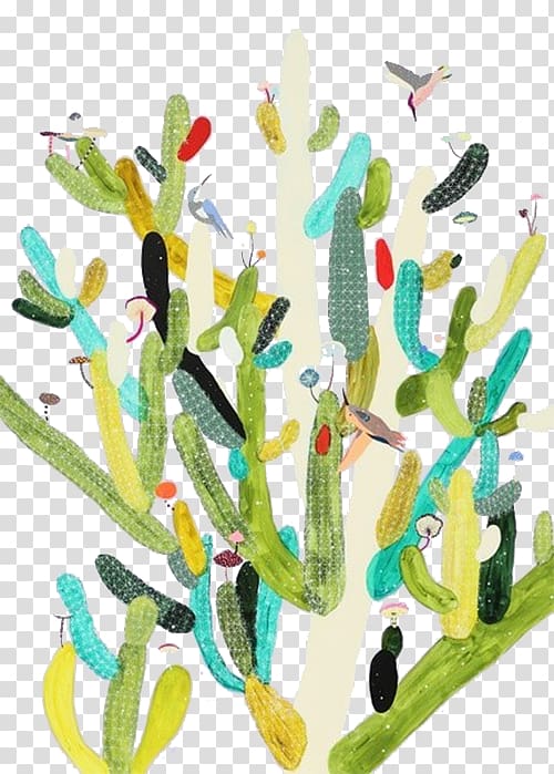 Painting Drawing Abstract art Illustration, Colored cactus transparent background PNG clipart