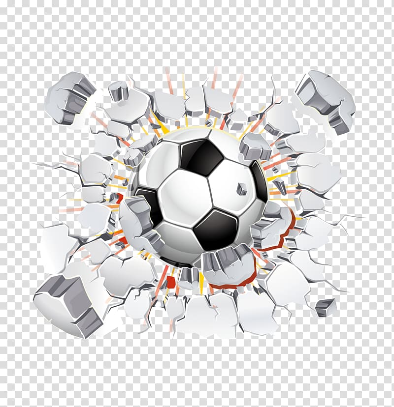 white and black soccer ball breaking through wall illustration, Wall decal Polyvinyl chloride Sticker Room, football transparent background PNG clipart