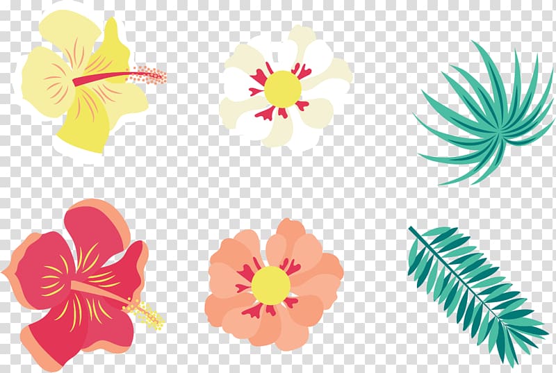 hand-painted flowers and exotic palm leaf background transparent background PNG clipart