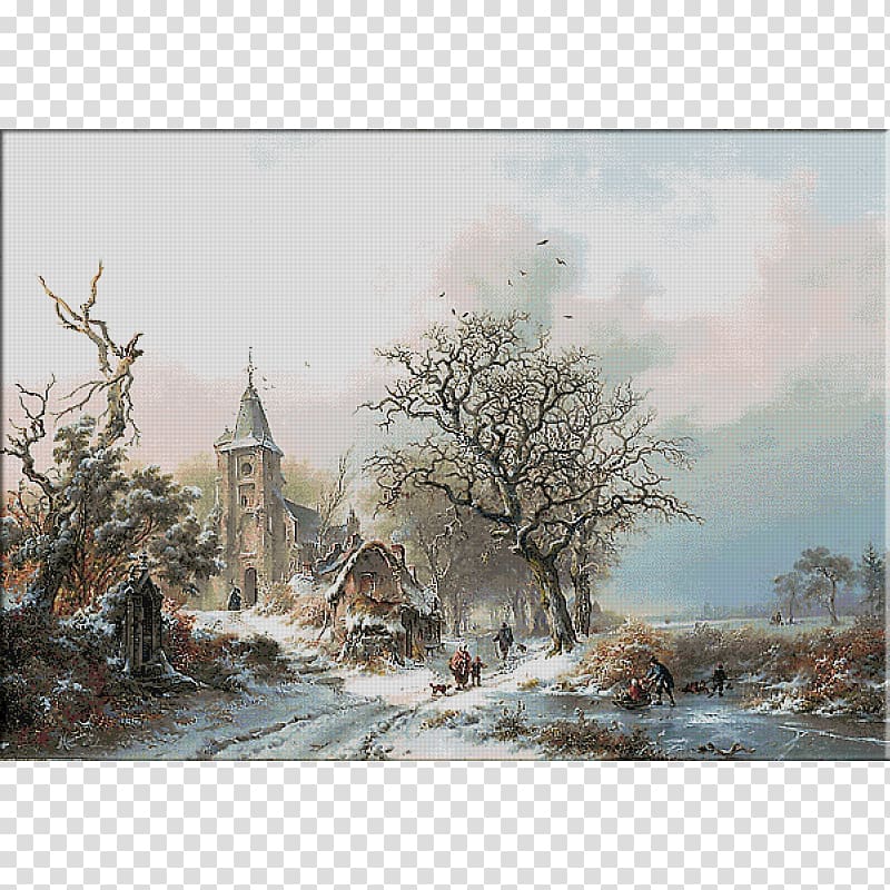 Watercolor painting Winter Landscape with Skaters KRIF Landscape painting, painting transparent background PNG clipart