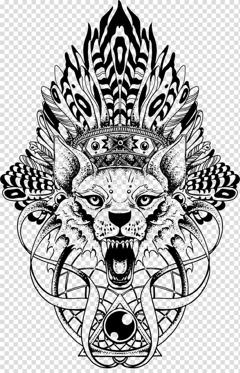 Gray wolf Drawing Totem Tattoo Art, Indianer transparent background PNG clipart