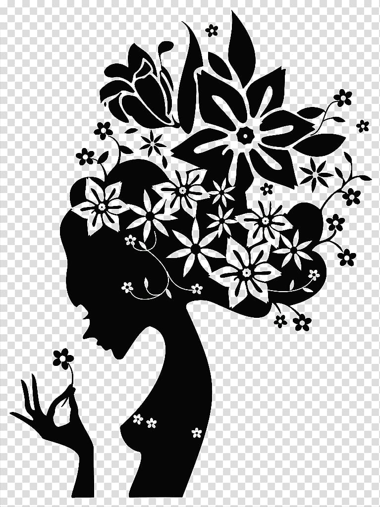 Wall decal Sticker Polyvinyl chloride, Flower girl black silhouette in profile transparent background PNG clipart