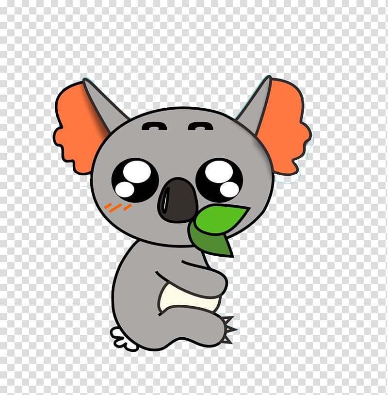Koala Drawing Cartoon, Cartoon koala eating leaves transparent background PNG clipart