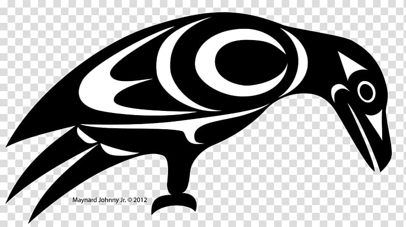 Black and white Crow Coast Salish art , crow transparent background PNG clipart