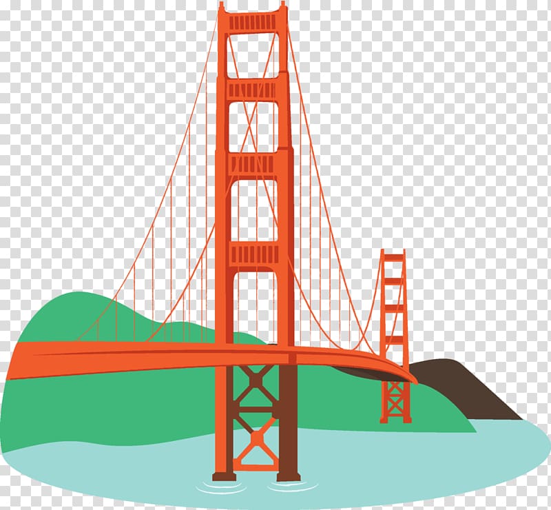 Golden Gate Bridge, San Francisco illustration, Golden Gate Bridge Sausalito Oakland San Francisco Bay San Francisco cable car system, Bridge Cartoon transparent background PNG clipart