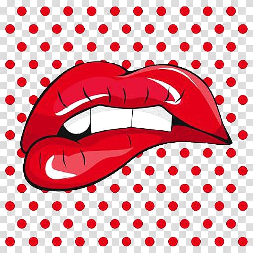red lips with red polka-dot background illustration, Pop art Illustration, Red lips transparent background PNG clipart