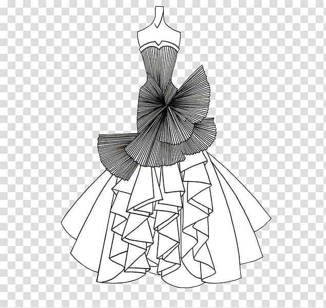 Drawing Line art Fashion Dress Sketch, Wedding dress transparent background PNG clipart