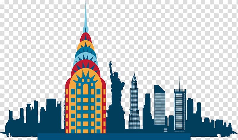 New York illustration, New York City Skyline Silhouette Illustration, Landmarks transparent background PNG clipart