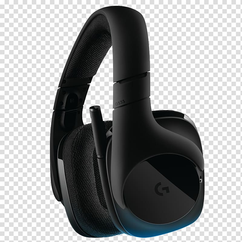 Digital audio Logitech G533 7.1 surround sound Headphones, wearing a headset transparent background PNG clipart