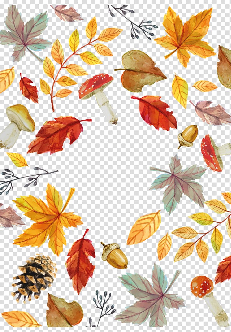 leaves illustration, Autumn Leaf Euclidean , Watercolor Fall Elemental Card transparent background PNG clipart
