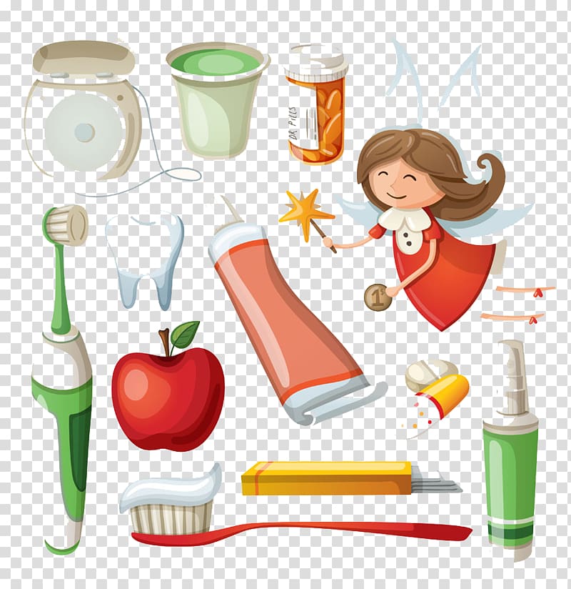Electric toothbrush Toothpaste Cartoon, Toothbrush and apple transparent background PNG clipart