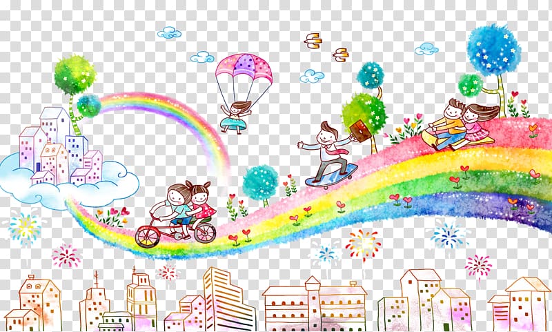 Watercolor painting Comics Illustration, Cartoon Rainbow transparent background PNG clipart