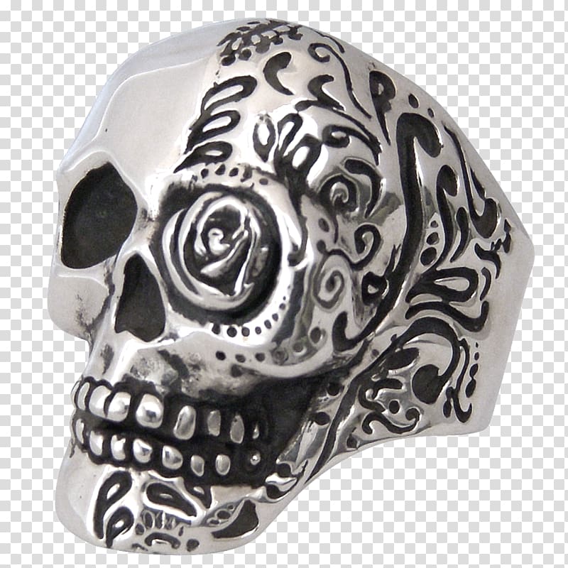Skull Silver Face Ring size 0, Skull Side transparent background PNG clipart