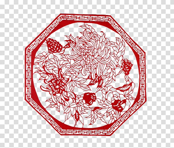 Papercutting Chinese New Year Art, chrysanthemum transparent background PNG clipart