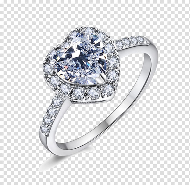 Engagement ring Wedding ring Platinum Diamond, Heart Ring transparent background PNG clipart