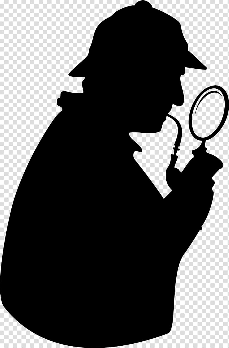 Detective Magnifying glass Sherlock Holmes , silhouette of characters transparent background PNG clipart