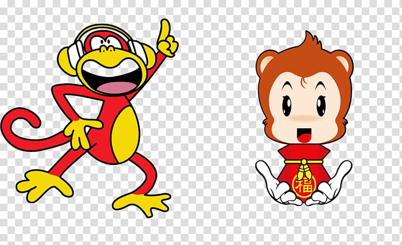 Bainian Chinese New Year Monkey Happiness Lunar New Year, Cartoon monkey transparent background PNG clipart
