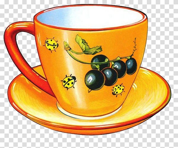Teacup Drawing Saucer Tableware, Grape pattern hand-painted yellow cup transparent background PNG clipart