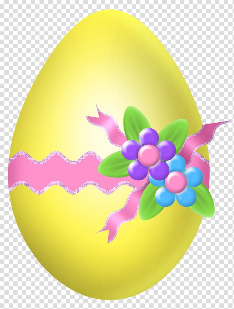 yellow egg with bow floral accent graphic, Easter Bunny , Easter Yellow Egg with Flower Decoration transparent background PNG clipart
