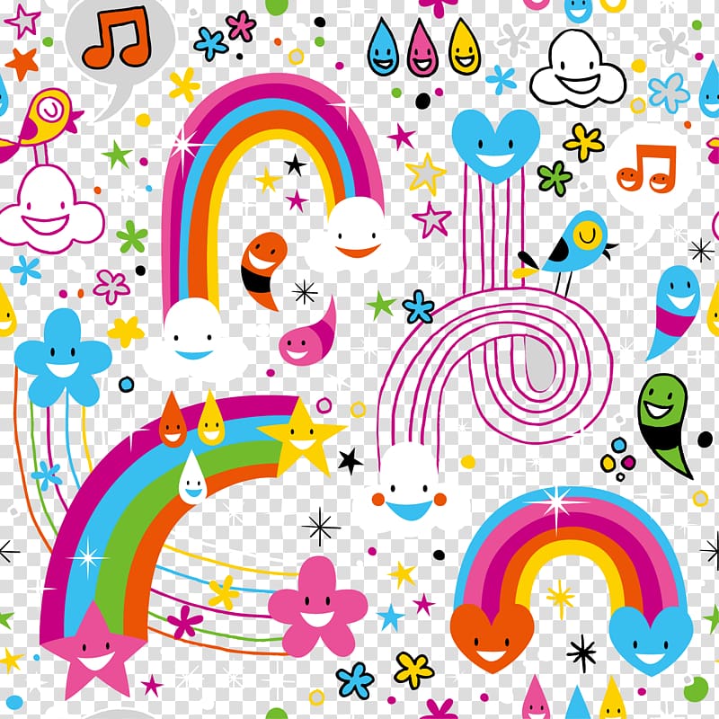 Light Rainbow Cloud Drop, Cartoon rainbow raindrop pattern background transparent background PNG clipart