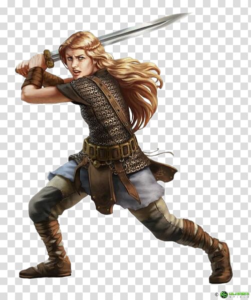 blond-haired female warrior wielding sword illustration, Pathfinder Roleplaying Game Dungeons & Dragons Warrior Female d20 System, Woman Warrior transparent background PNG clipart