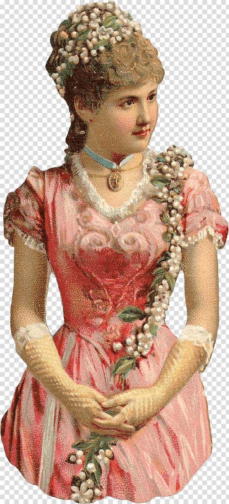 woman wearing pink dress with headress, Vintage Victorian Lady With Long Gloves transparent background PNG clipart