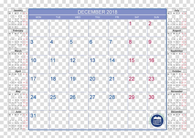 Calendar September Holiday Month December, calendar 2018 transparent background PNG clipart