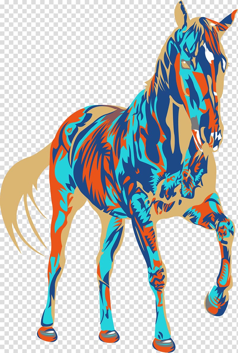 teal and beige horse illustration, Horse Quagga Mane Illustration, horse transparent background PNG clipart