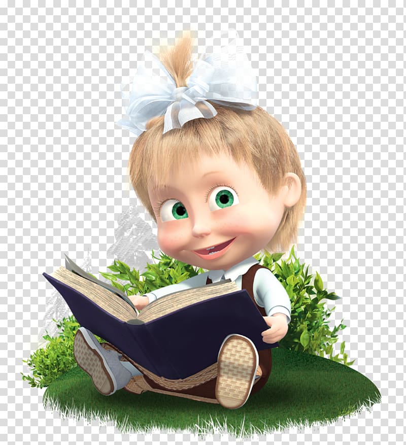 girl in white and brown suit holding book sitting on grass field illustration, Ice cream Masha and the Bear Squirrel I Am So Bored!, masha transparent background PNG clipart