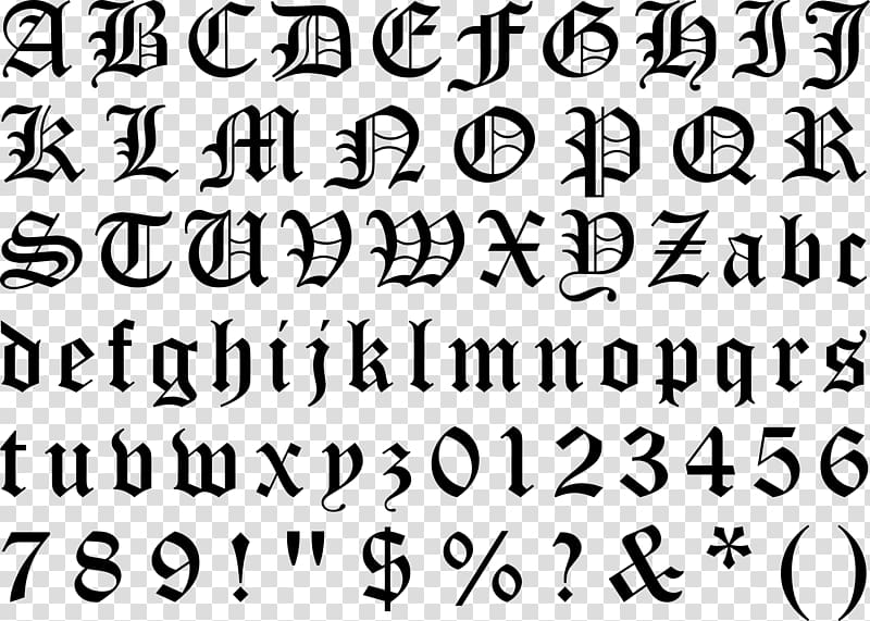 Blackletter Typeface Gothic alphabet Font, calligraphy transparent background PNG clipart