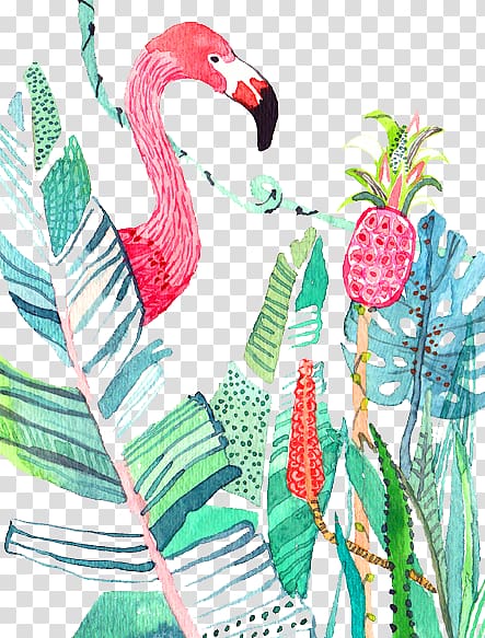 banana leaf pattern painted red-crowned crane transparent background PNG clipart