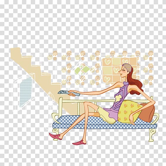 Couch Sitting Illustration, Sitting on the couch watching TV beauty transparent background PNG clipart