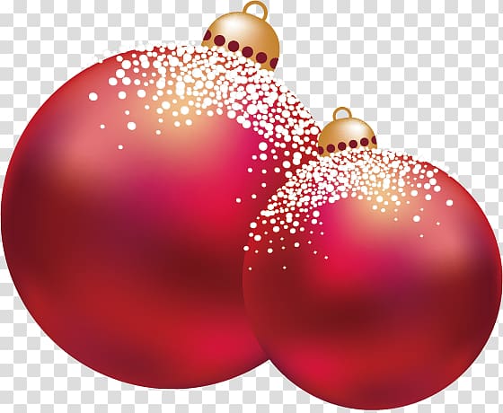 Christmas ornament Ball, painted two red Christmas decoration ball transparent background PNG clipart