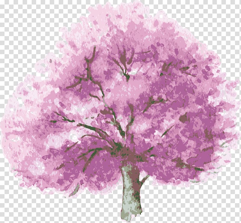 cherry blossom tree digital illustration, Tree Watercolor painting Shrub Illustration, Purple tree transparent background PNG clipart