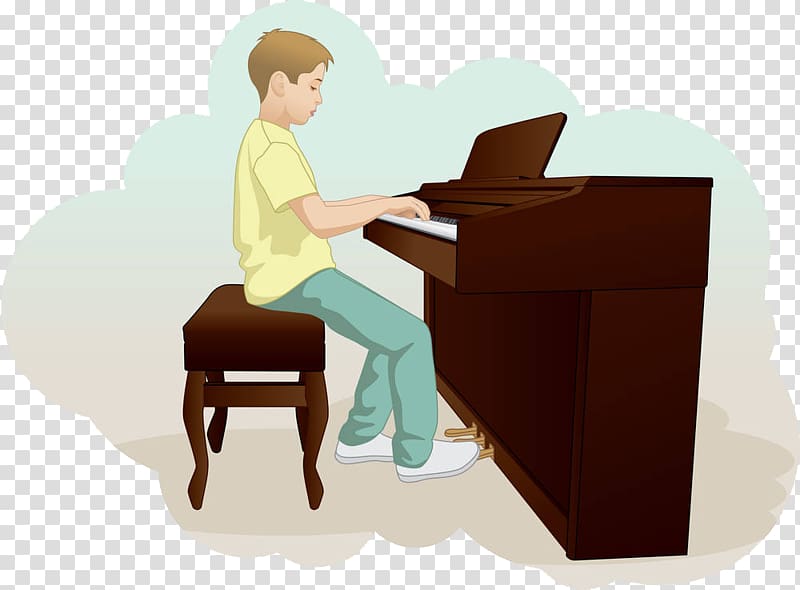 Piano Drawing Illustration, The little boy playing the piano transparent background PNG clipart