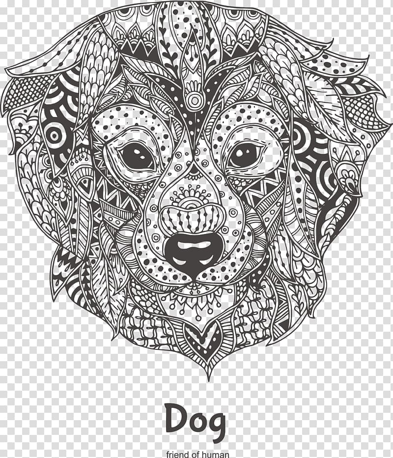 Dog Coloring book Animal Pattern, Hand-painted pattern positive dogs face transparent background PNG clipart
