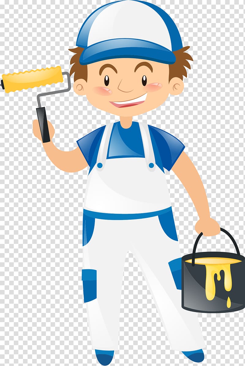 cute illustrations of whitewashing workers transparent background PNG clipart