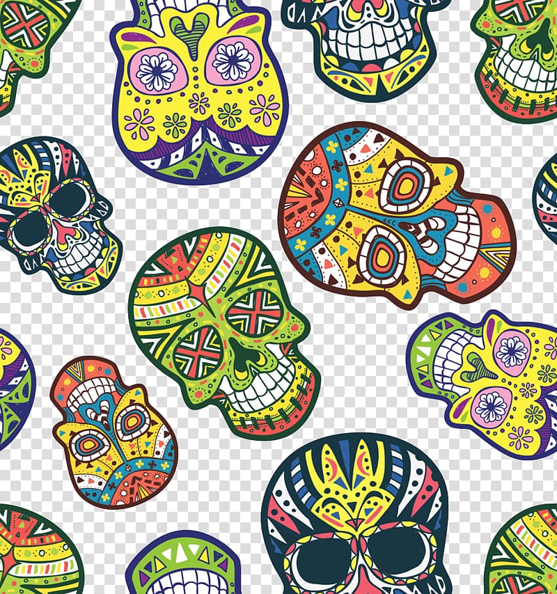 sugar skulls illustration, Calavera Skull u9ab7u9ac5 Pattern, Skull Background transparent background PNG clipart