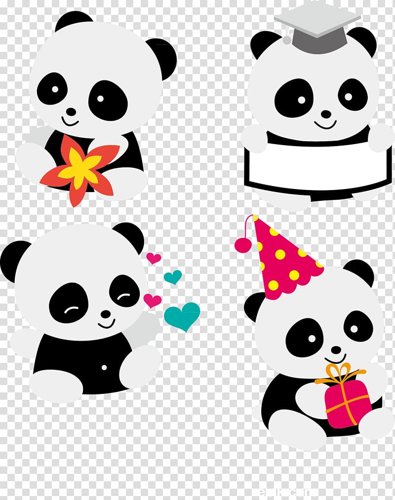 four pandas graphic, Giant panda Red panda Bear Cuteness , Cute Panda transparent background PNG clipart