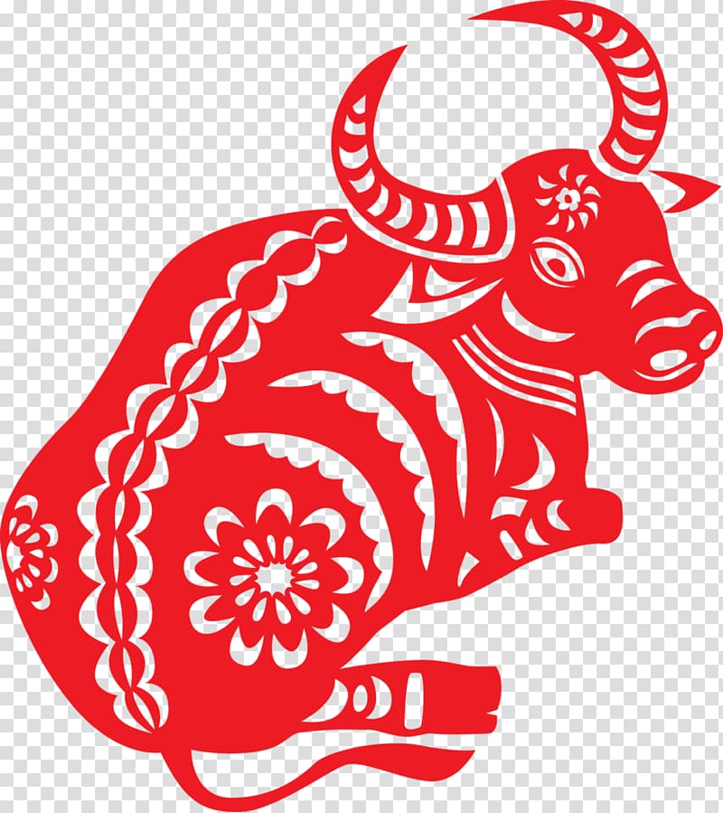 Papercutting Chinese paper cutting Cattle Chinese zodiac Ox, Health Check transparent background PNG clipart
