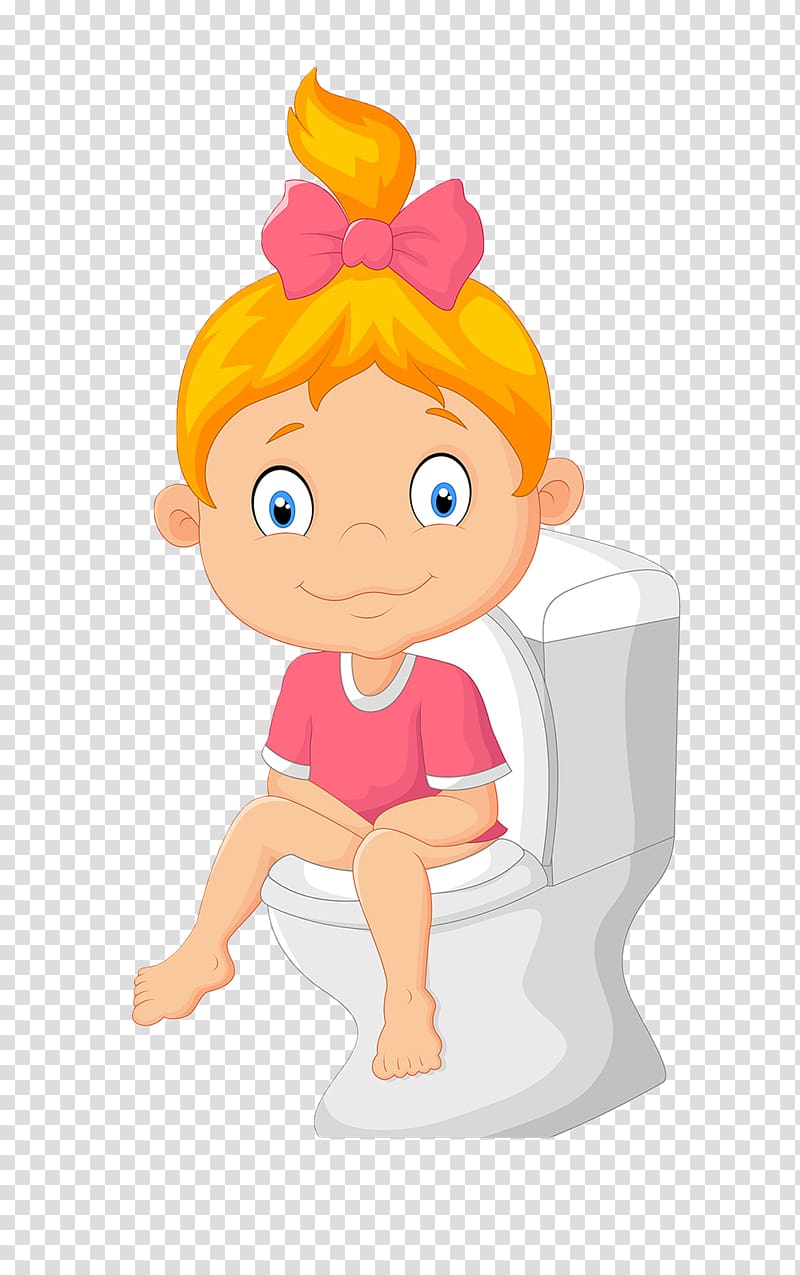 cartoon of girl on toilet bowl, Toilet training Cartoon , Cartoon girl sitting on the toilet transparent background PNG clipart