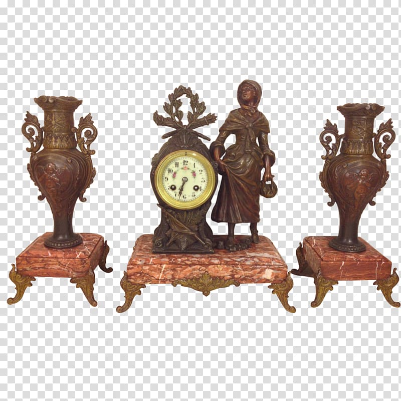 Garniture French Empire mantel clock Antique, clock transparent background PNG clipart