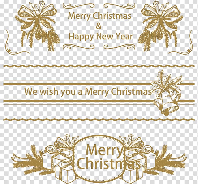Christmas New Year Computer file, Dark golden Christmas banners transparent background PNG clipart