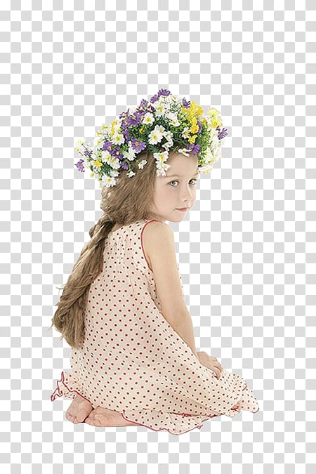 Girl Child, The little girl with flowers transparent background PNG clipart