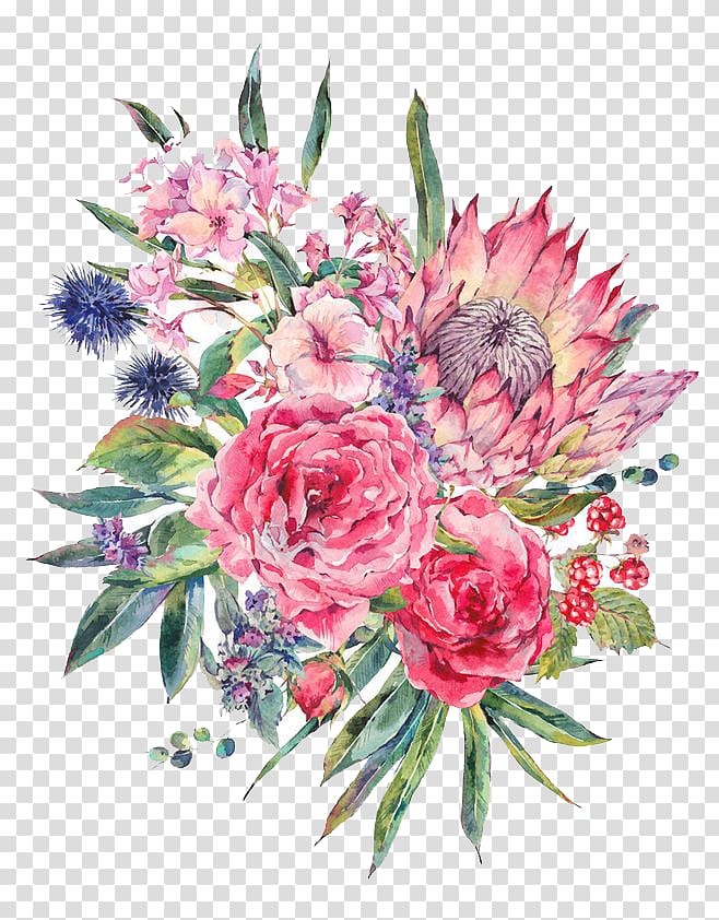 pink and blue flowers illustration, Floral design Flower bouquet Watercolor painting illustration, Watercolor flowers transparent background PNG clipart