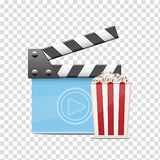 Clapperboard Film Cinema Illustration, Blue cartoon cards and popcorn log transparent background PNG clipart