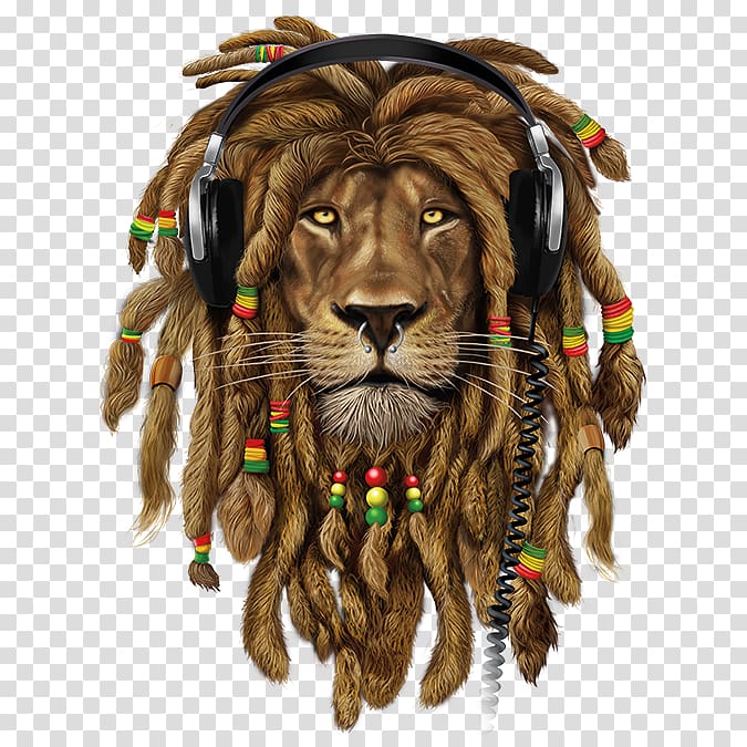rasta lion wearing headphones , Lion T-shirt Zion Dreadlocks Rastafari, lion transparent background PNG clipart