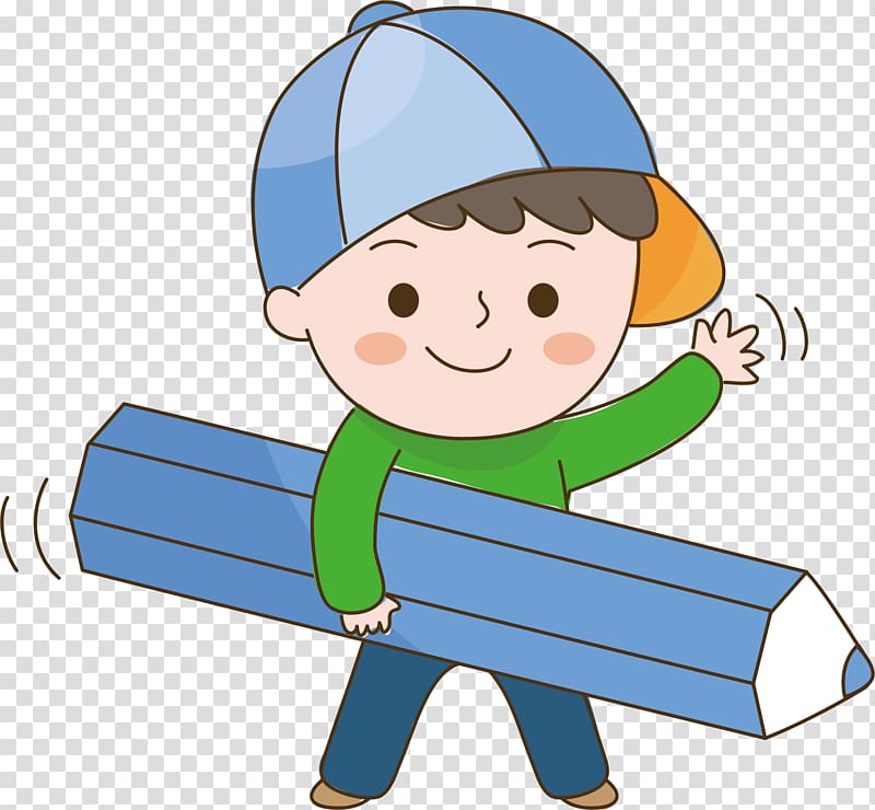Child Pencil Cartoon, A boy with a pencil transparent background PNG clipart