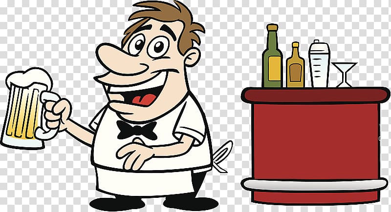 Bartender Cartoon , Bartender at the bar counter transparent background PNG clipart