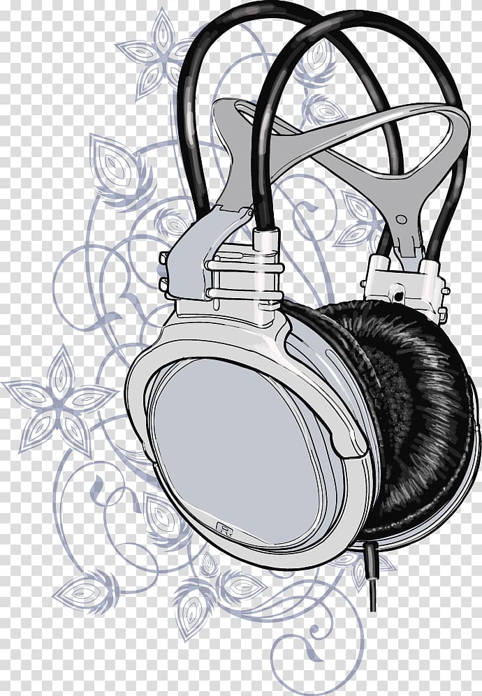 Calligraphy Music, Hand-painted pattern Headphones transparent background PNG clipart